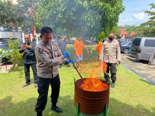 Dit Resnarkoba Polda Kepri Bakar 886,69 Gram Ganja Kering