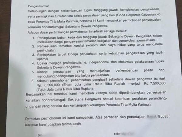 Dinilai Tak Bersyukur, Sekretaris Dewas Perumda Tirta Mulia Karimun Diduga Desak Naik Gaji di Tengah Era Efisiensi Presiden Prabowo